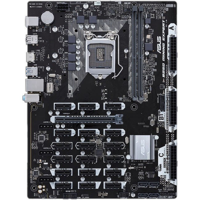 The ASUS B250 Mining Expert motherboard boasts 19 PCIe slots