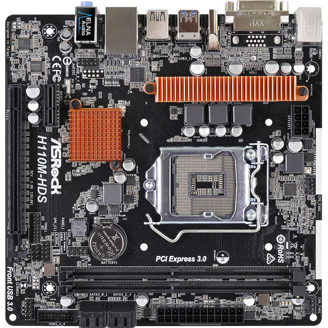 ASRock H110M-HDS-R3.0 Desktop Motherboard - Intel Chipset - Socket